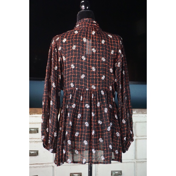 Anthropologie Elysia Embroidered Tie Blouse New S - Picture 6 of 12